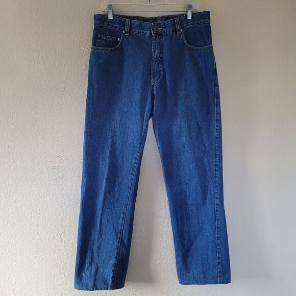 Ermenegildo Zegna Jeans Mens 34x31.5 Blue Denim Straight Leg Dark Wash Italy Euc - Picture 1 of 9